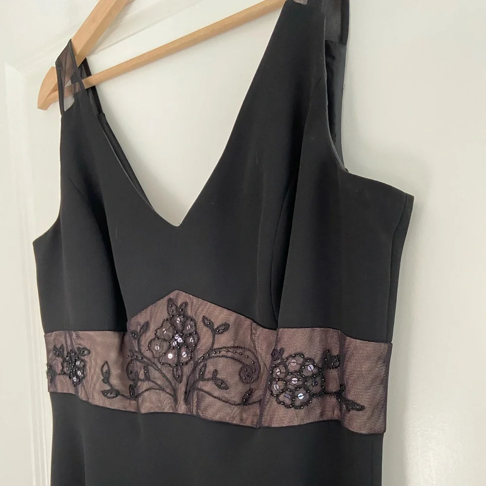Evan Picone Babydoll Dress Black Sheer Mesh Beading Whimsygoth Y2K Dark Fairy 14